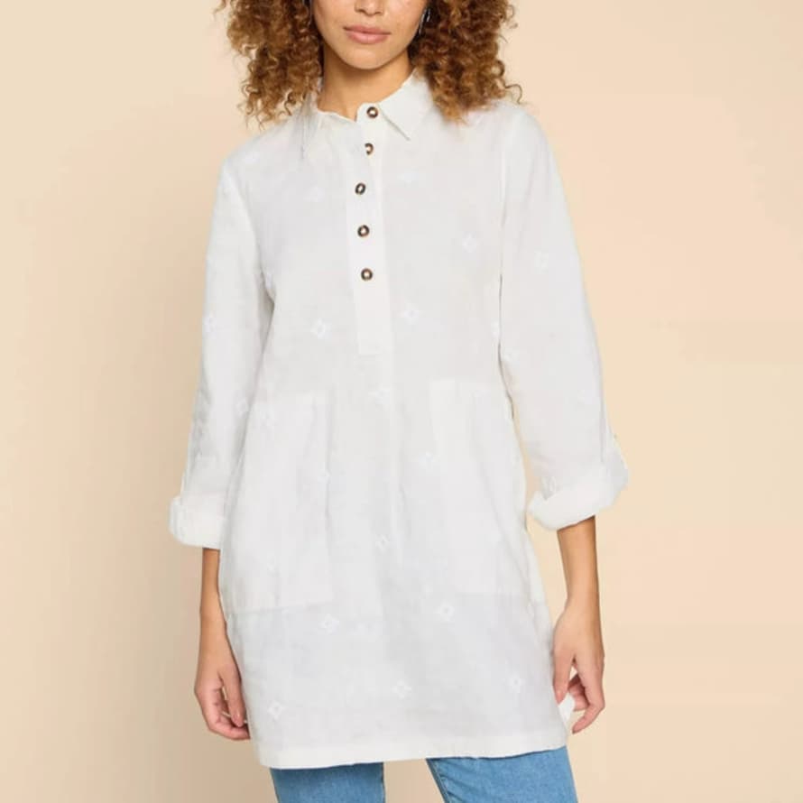 White Stuff Evelyn Embroidered Linen Tunic - Natural White