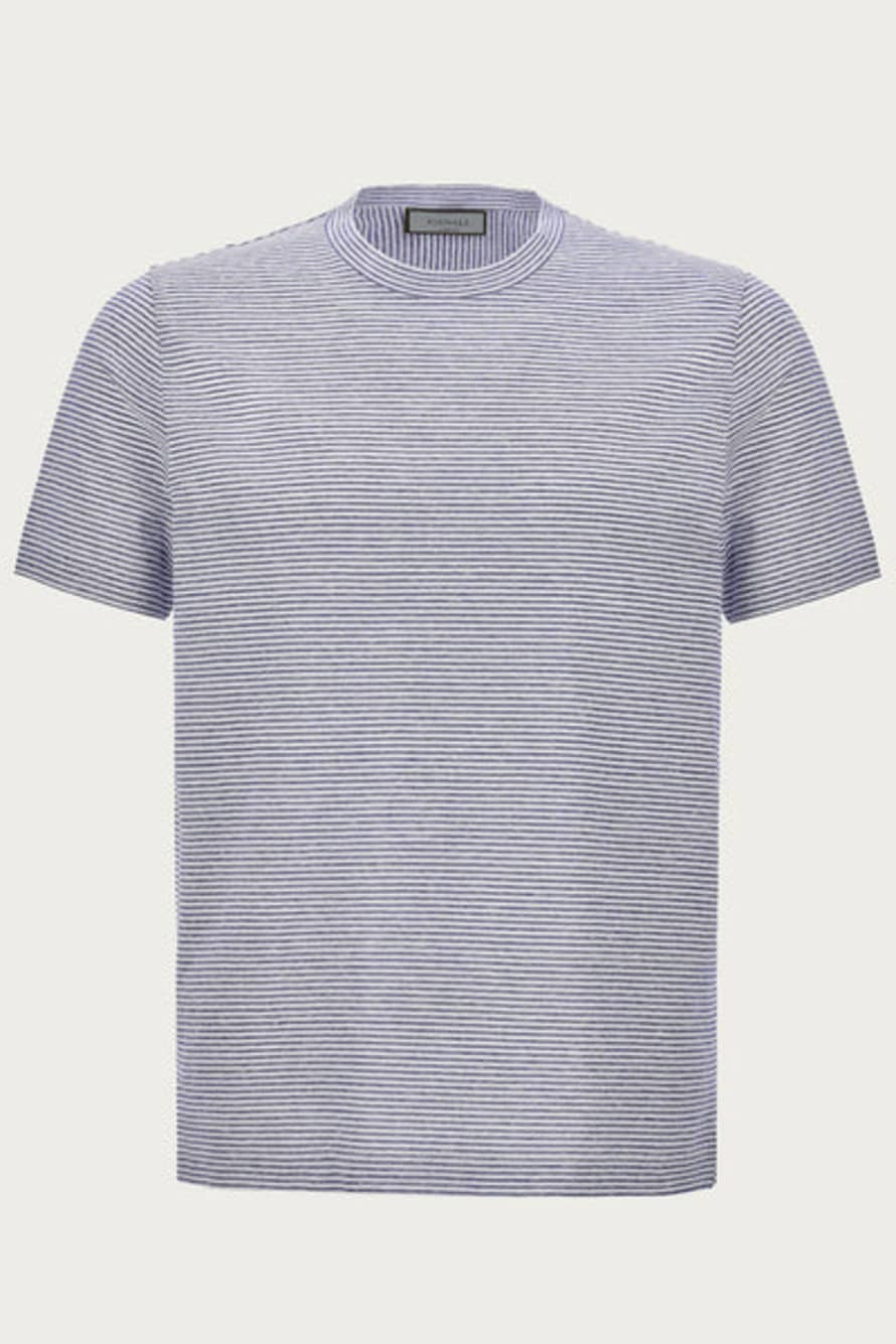 Canali Blue and White Striped Cotton and Linen T-Shirt T0003-mj02041-300
