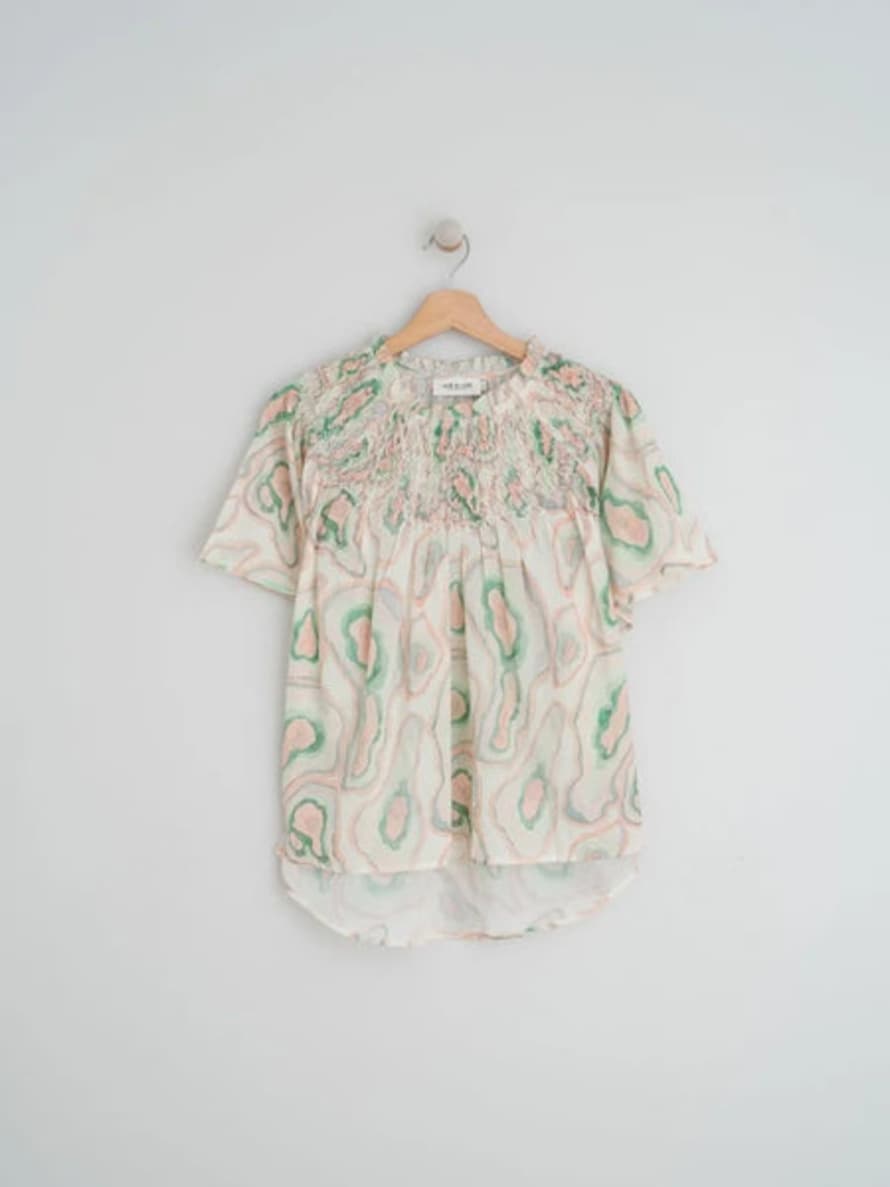 Indi & Cold Kii68 Floral Organic Cotton Blouse In Green