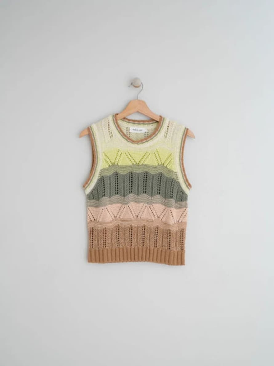 Indi & Cold Gb448 Knitted S/Less Top In Multicolour