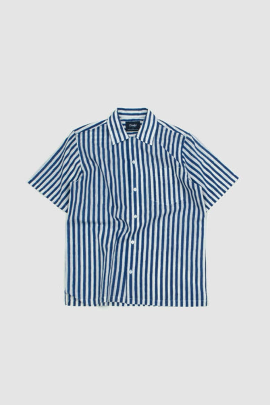 Drake's SS Block Print Camp Collar Shirt Blue Stripe