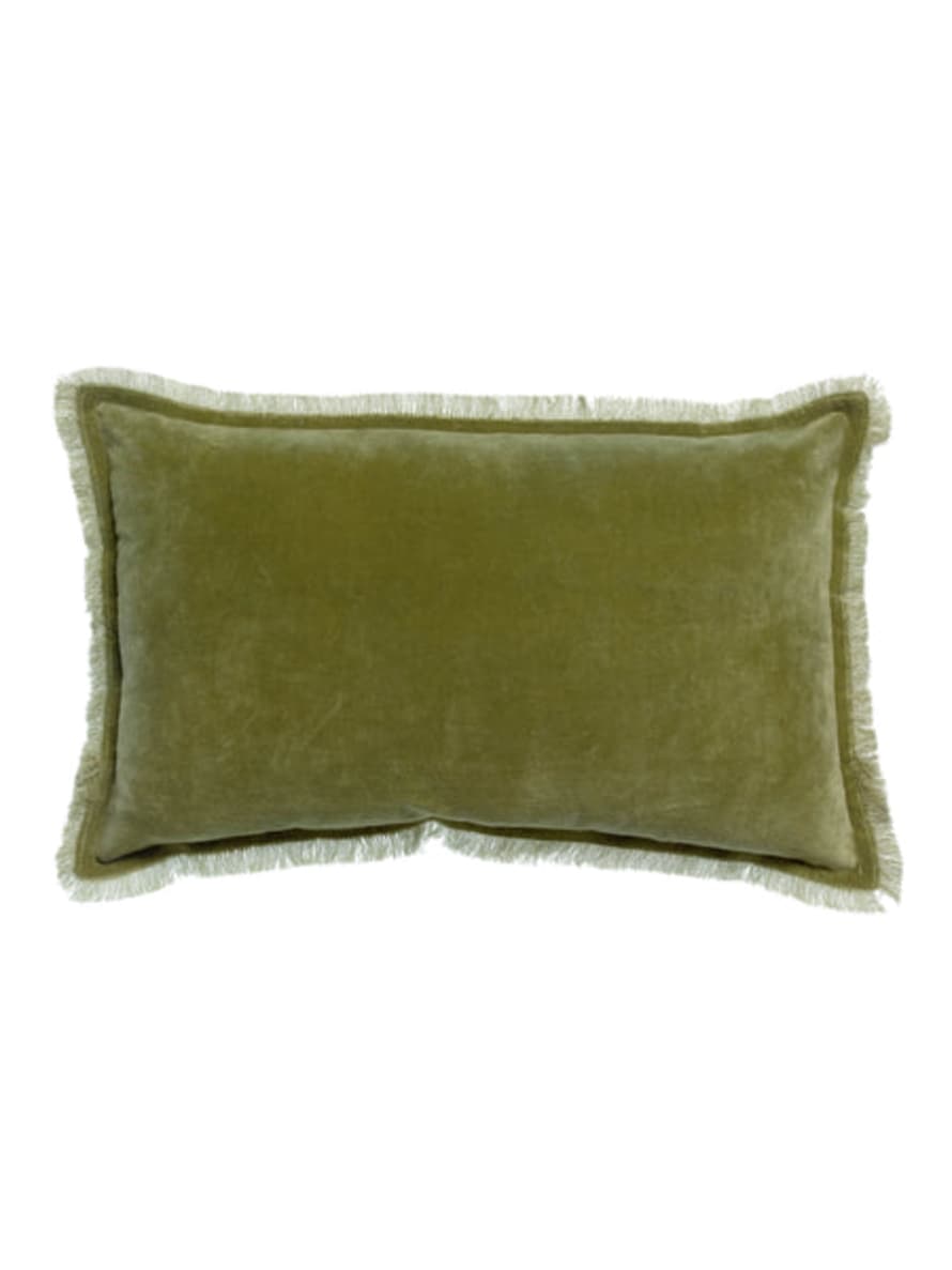 Viva Raise Fara Olive Fringed Velvet Cushion - 30x50cm