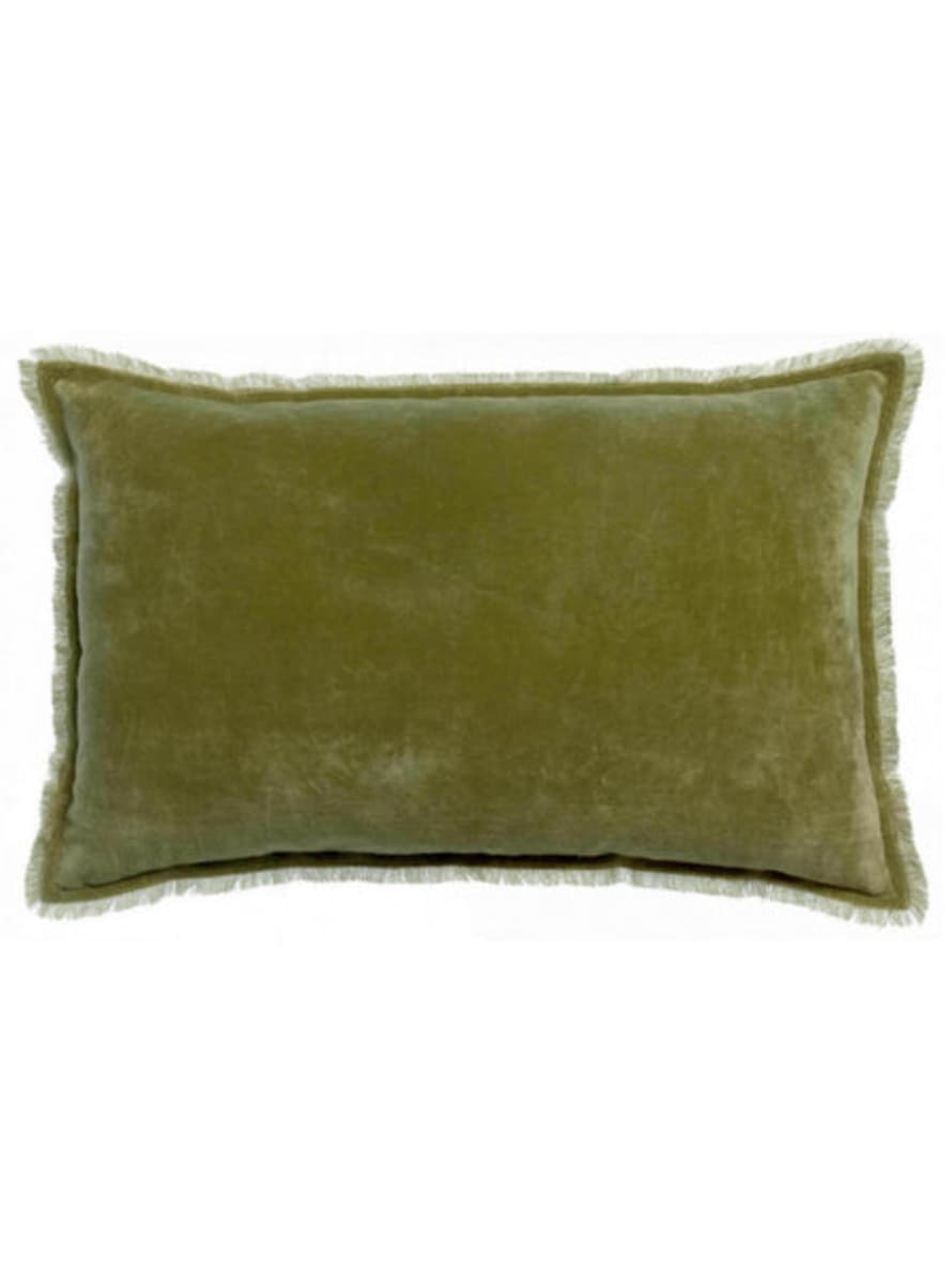 Viva Raise 40 x 65cm Olive Fara Fringed Velvet Cushion 