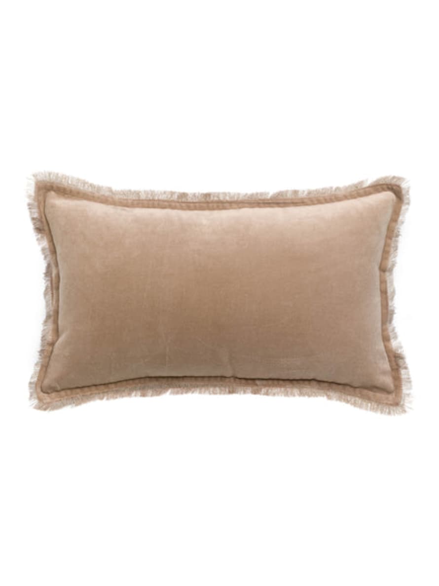 Viva Raise Fara Latte Fringed Velvet Cushion - 30x50cm