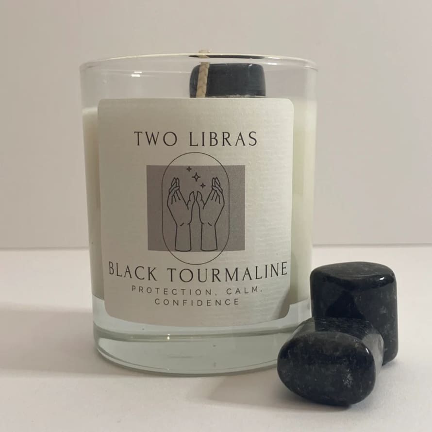 TWO LIBRAS Black Tourmaline Crystal Intention Candle