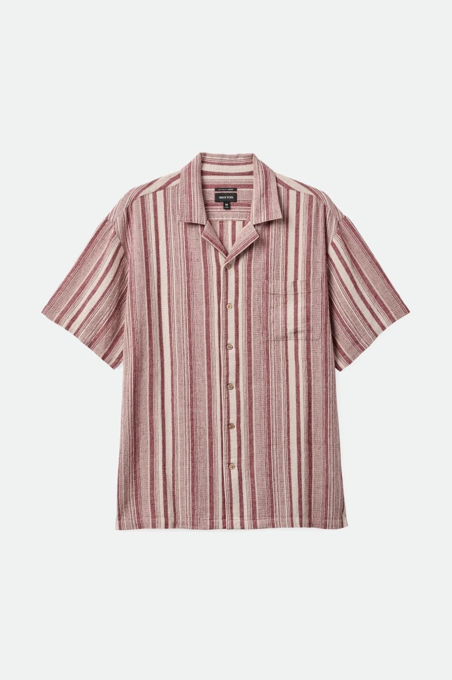 Brixton Cranberry Juice and Off White Stripted Bunker Seersucker Camp Collar Woven Shirt