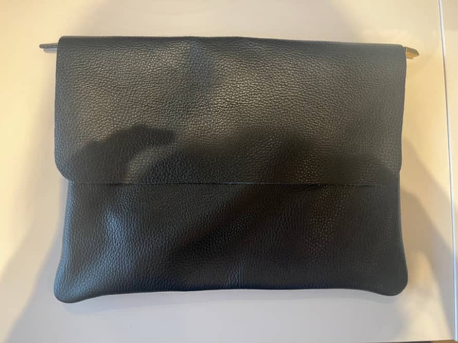 Anorak Marlon Italian Leather A4 Clutch Bag Black With Detachable Strap