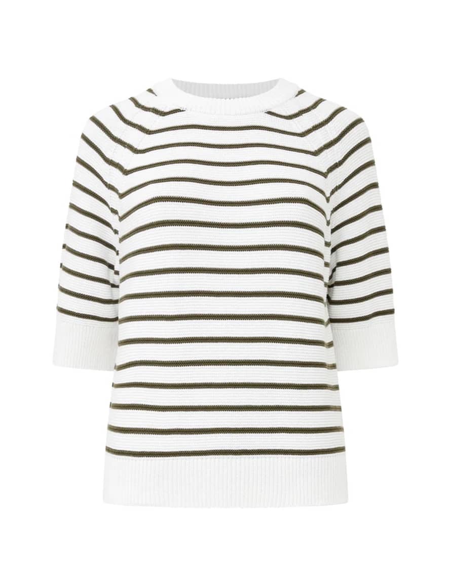 French Connection Lily Mozart Stripe Short Jumper | White/Olive Night