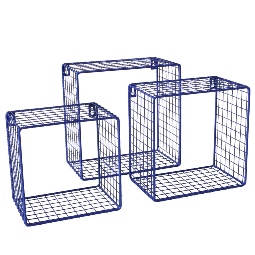 &Quirky Colour Pop Blue Wire Cube Metal Shelf Unit : Set of 3