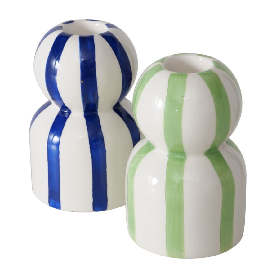 &Quirky Colour Pop Short Ninara Striped Candle Holder : Blue or Green