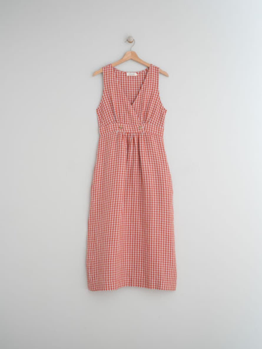 Indi & Cold Crossover Linen Dress In Red