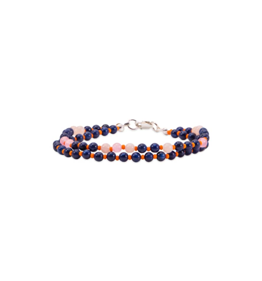 HN Navy & Pink Mashan Jade Beaded Bracelet