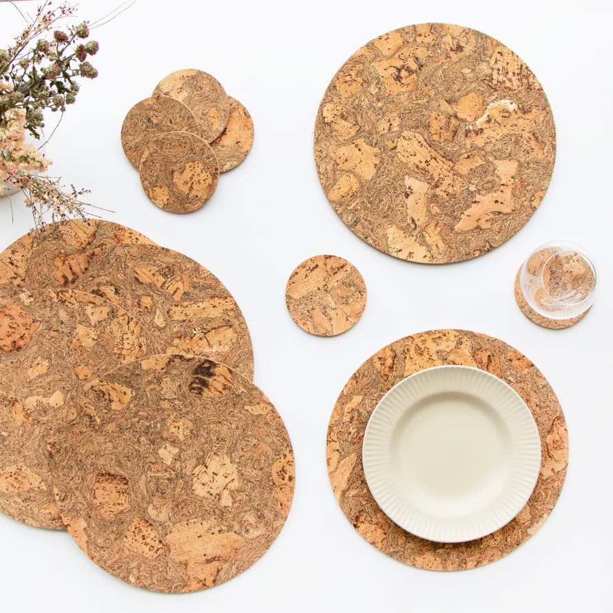 LIGA Set Of 6 Natural Cork Placemats + Coasters | Round
