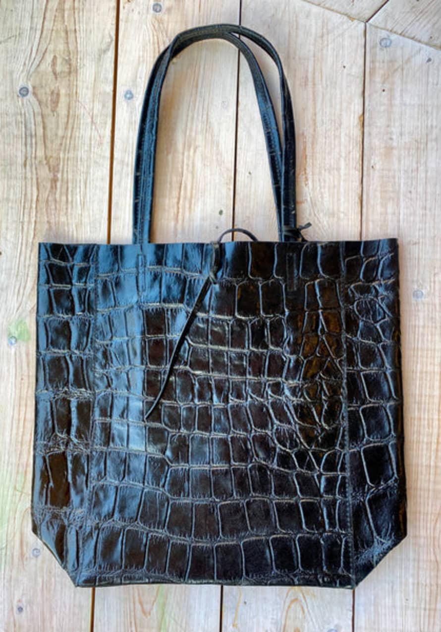 Marlon Croc Shopper Handbag - Black