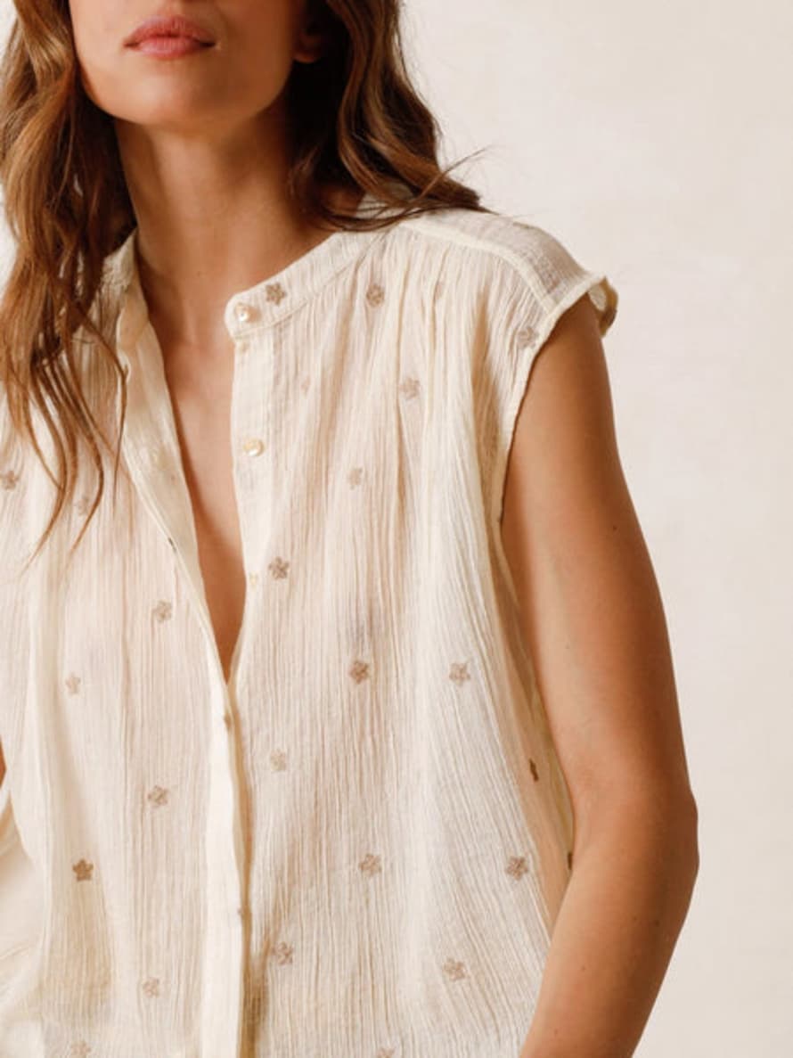 Indi & Cold All Over Embroidered Gauze Top - Cream