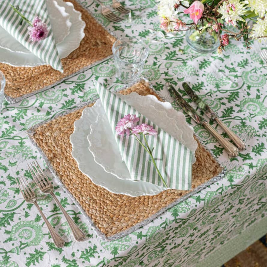 Faro Home Suzani Blockprint Tablecloth -eden Green