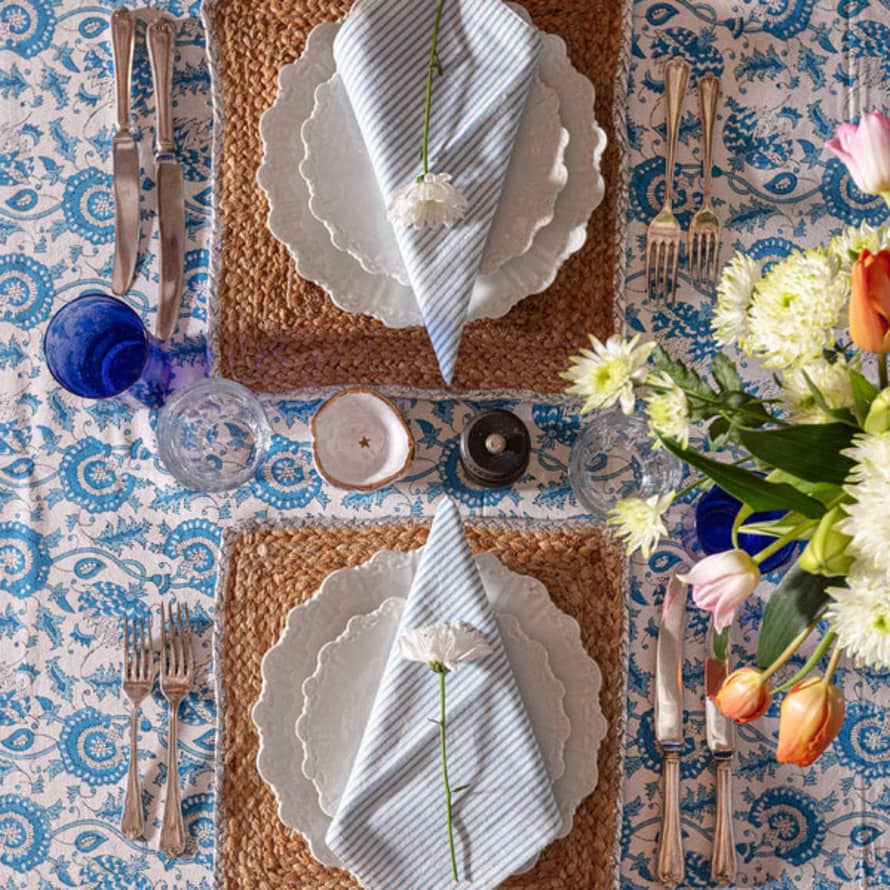 Faro Home Suzani Blockprint Tablecloth - Lapis Blue