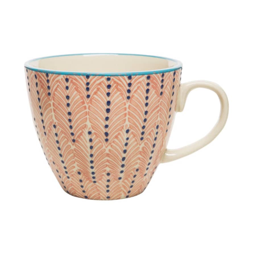 Gisela Graham Ceramic Mug - Hand Stamped, Pink & Blue Pattern