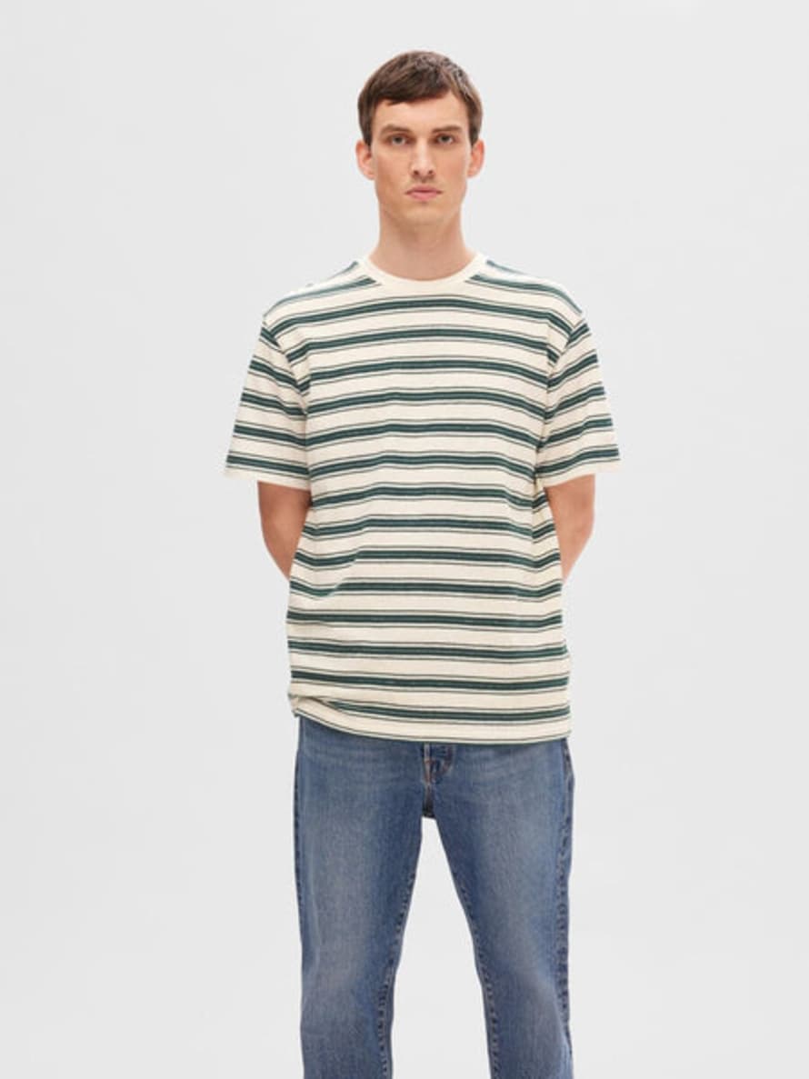 Selected Homme Relax Solo Stripe Short Sleeve Green Gables Tee