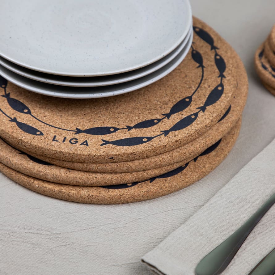 LIGA Set of Cork Placemats Fish On A Line