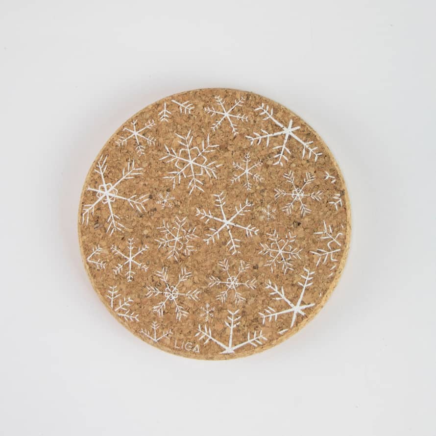 LIGA White Cork Coasters Set | Snowflake