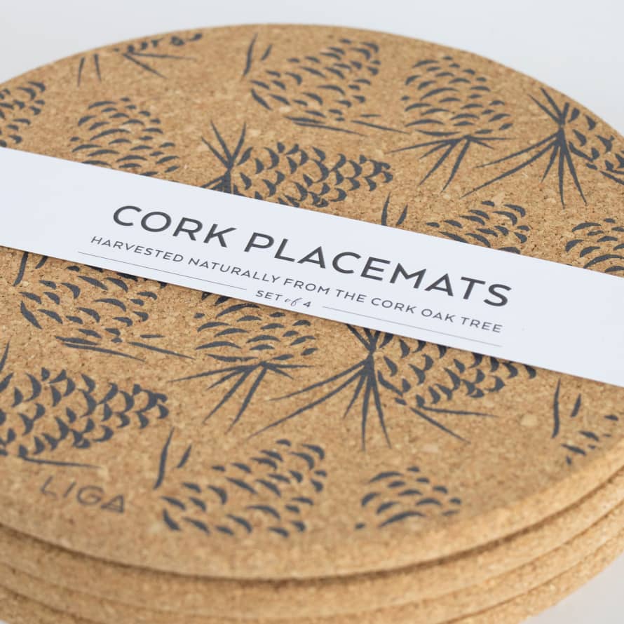 LIGA Set of Cork Placemats Grey Pinecone