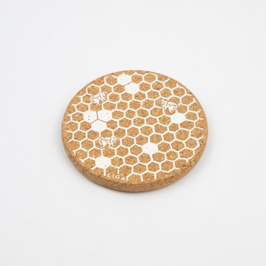 LIGA White Cork Coasters Set | Honeycomb