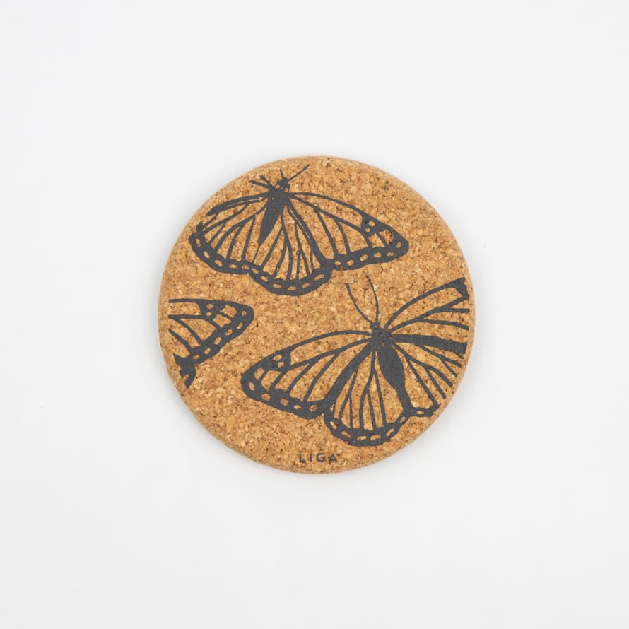 LIGA Grey Cork Coasters Set | Butterflies