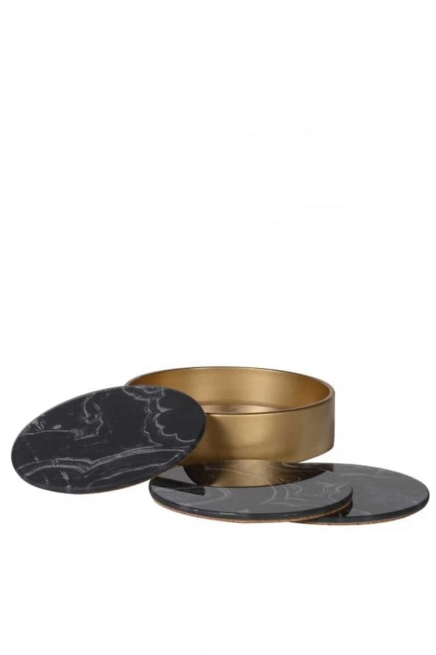 The Home Collection Black Marble Effect Glass Set Of 4 Coaster