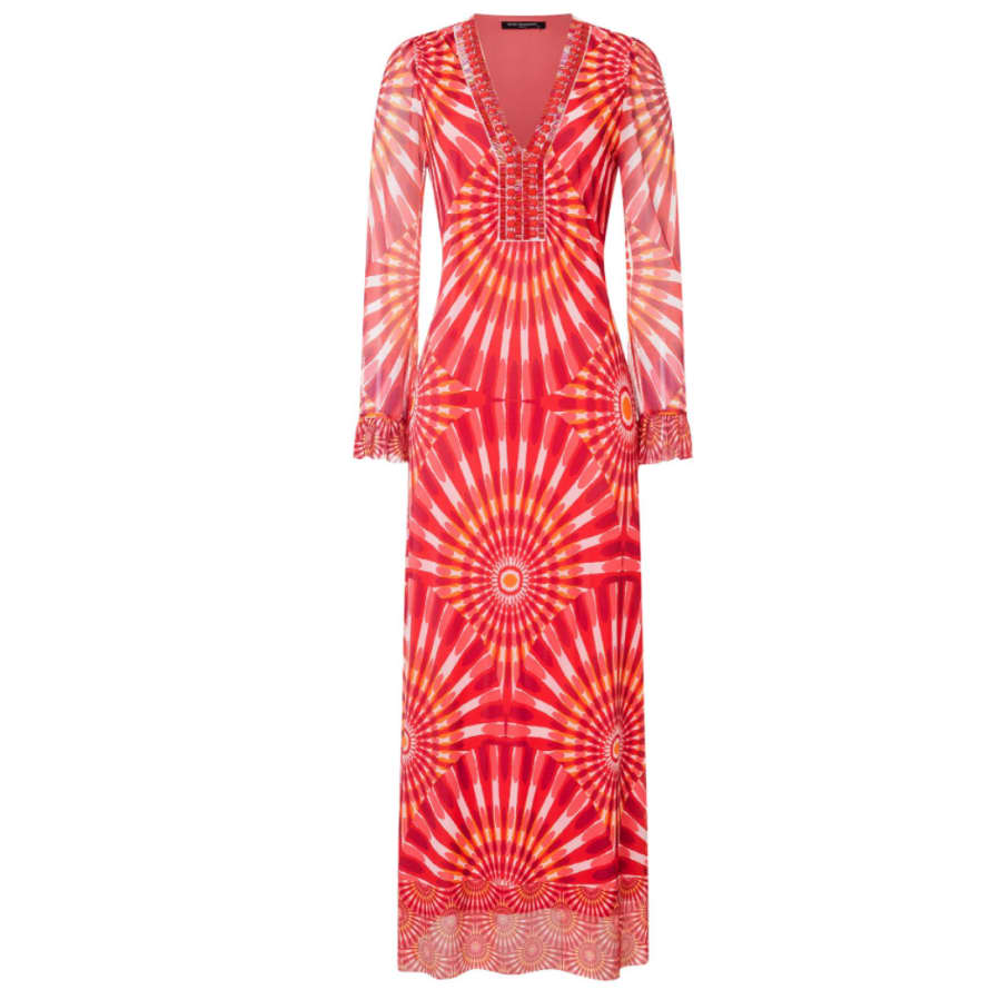 Ana Alzacer Maxi Dress In Original Red With Sleeves