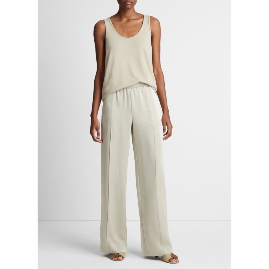 Vince Shiny Zip Trim Wide Leg Pull On Trousers Sepia