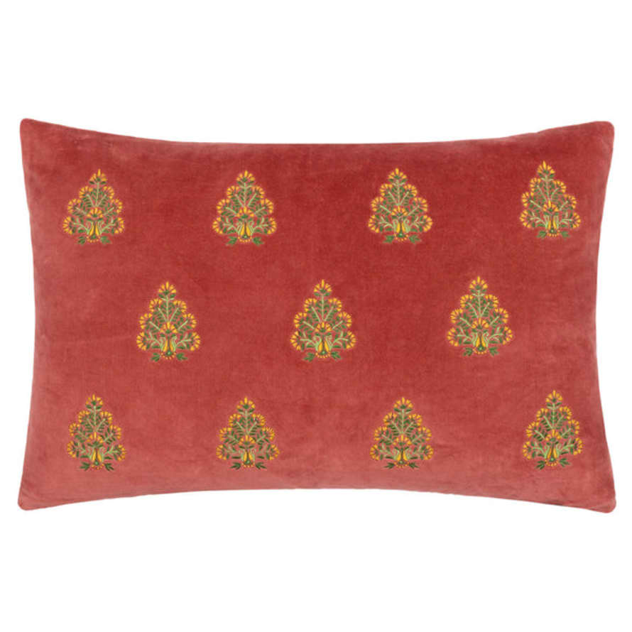 Riva Home Red Velvet Embroidered Cushion