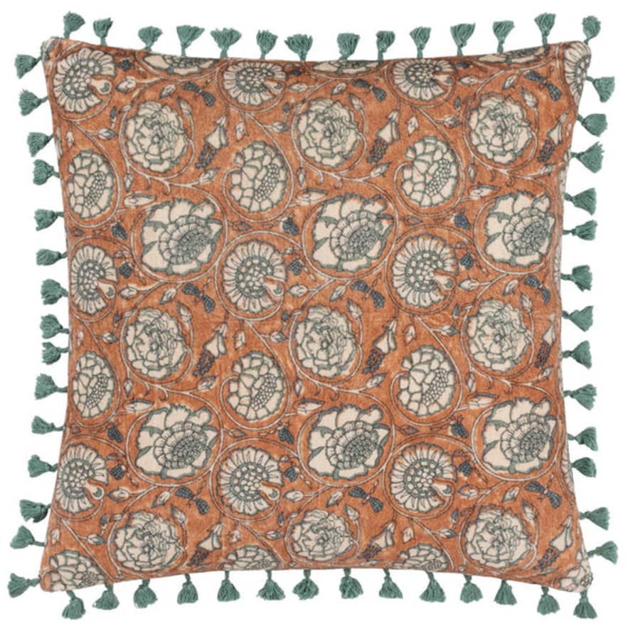 Paoletti Rust Floral Printed Velvet Cushion