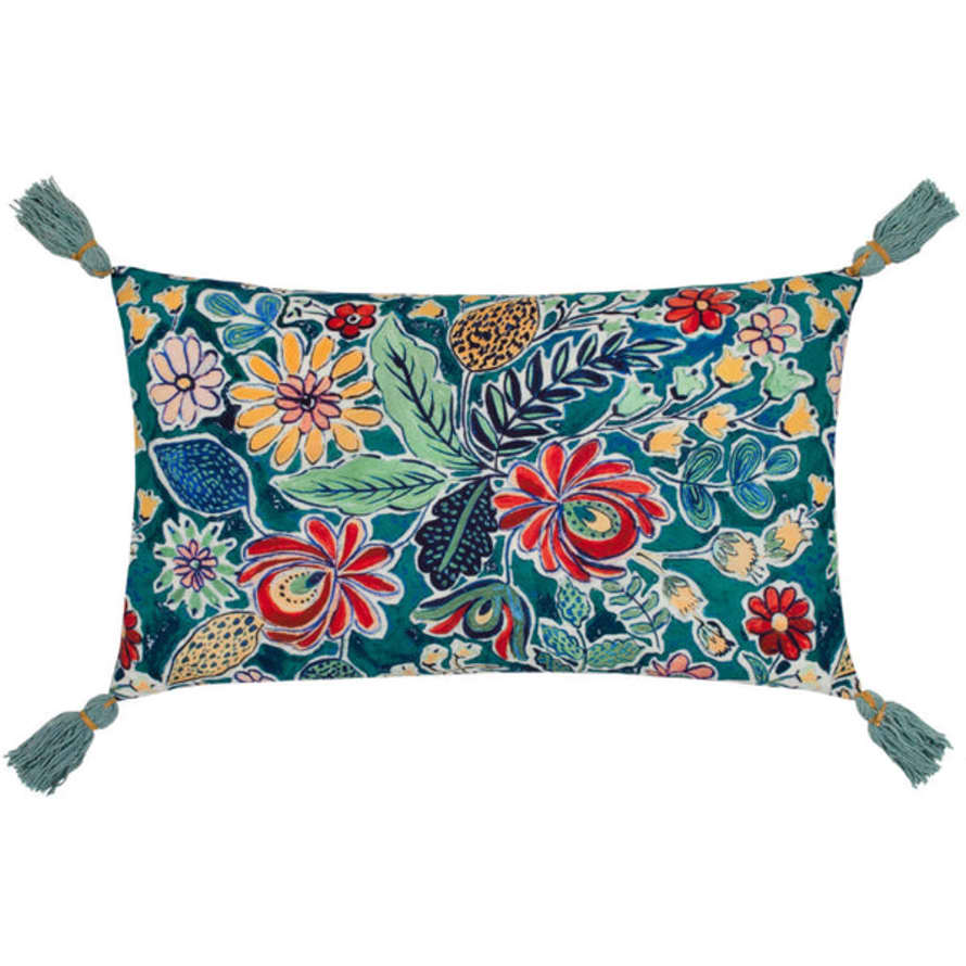 Wylder Adeline Velvet Teal Floral Cushion