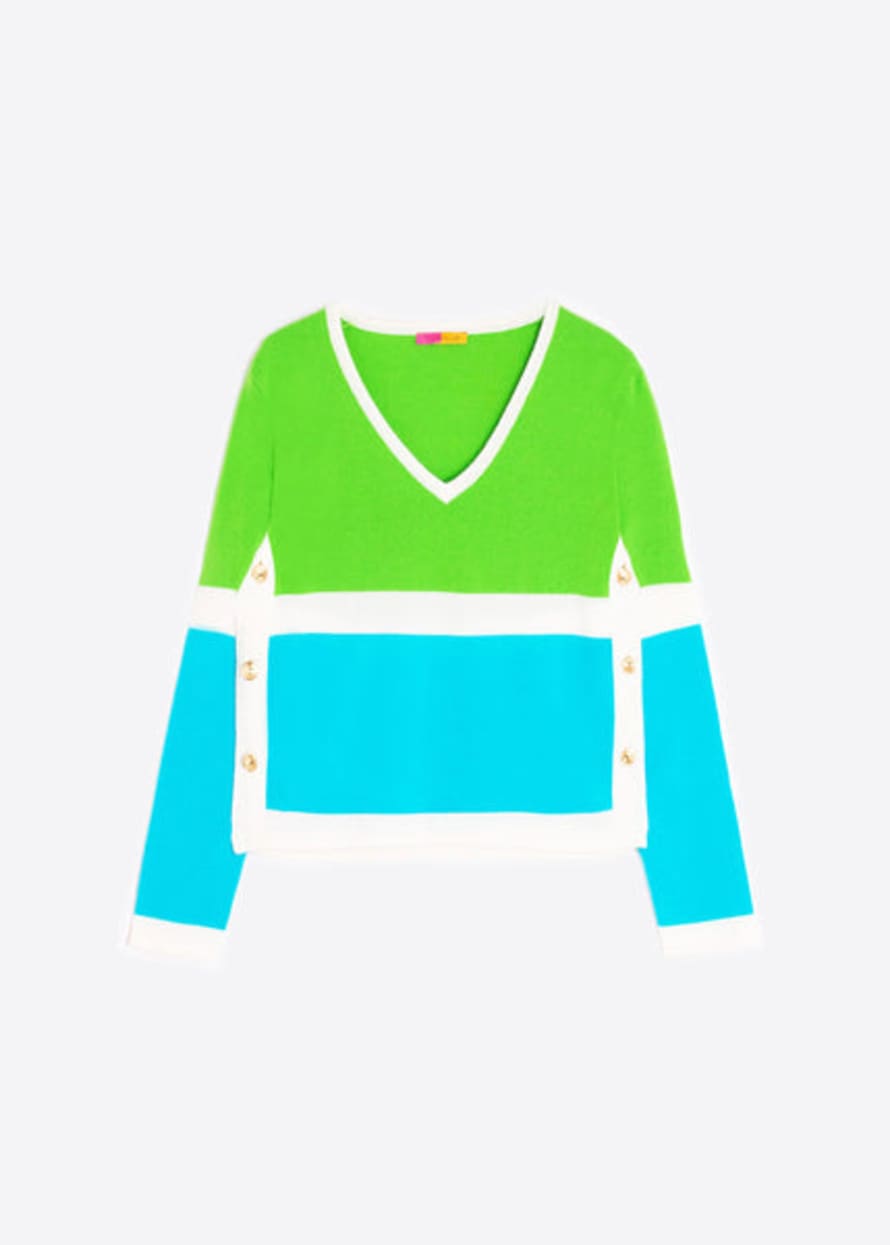 Vilagallo Colour Block Sweater - Green, Blue & Ecru