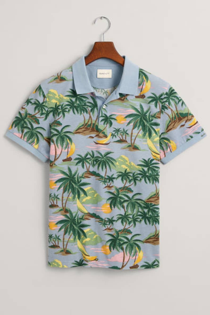 Gant - Hawaiian Print Polo Shirt In Dove Blue 2062037 474