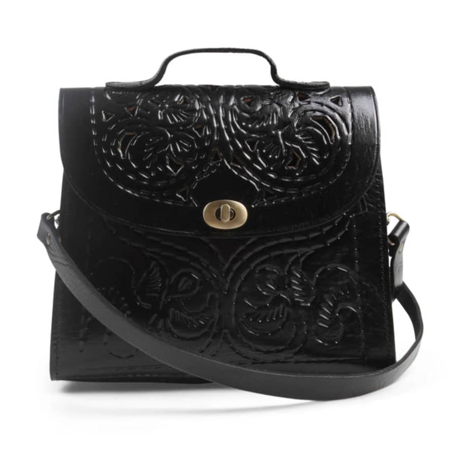 Atelier Marrakech Jasmine Handcrafted Black Leather Handbag