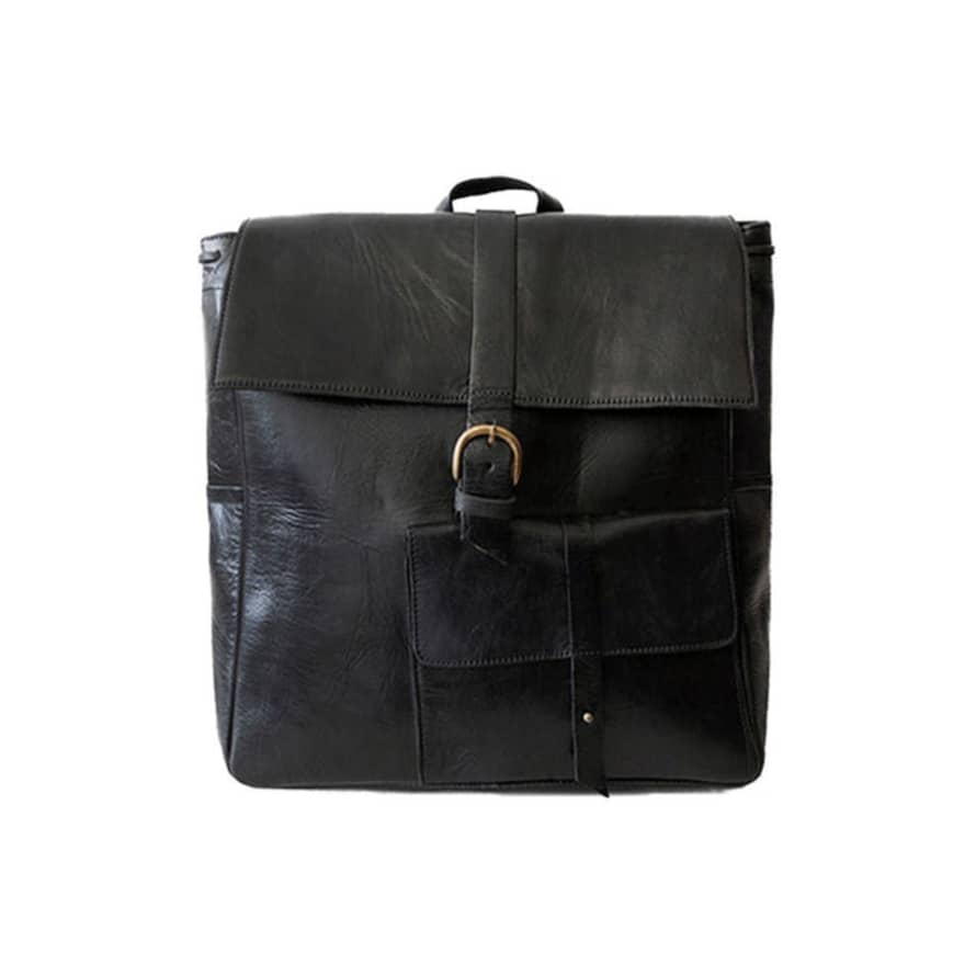 Atelier Marrakech Square Leather Backpack - Black