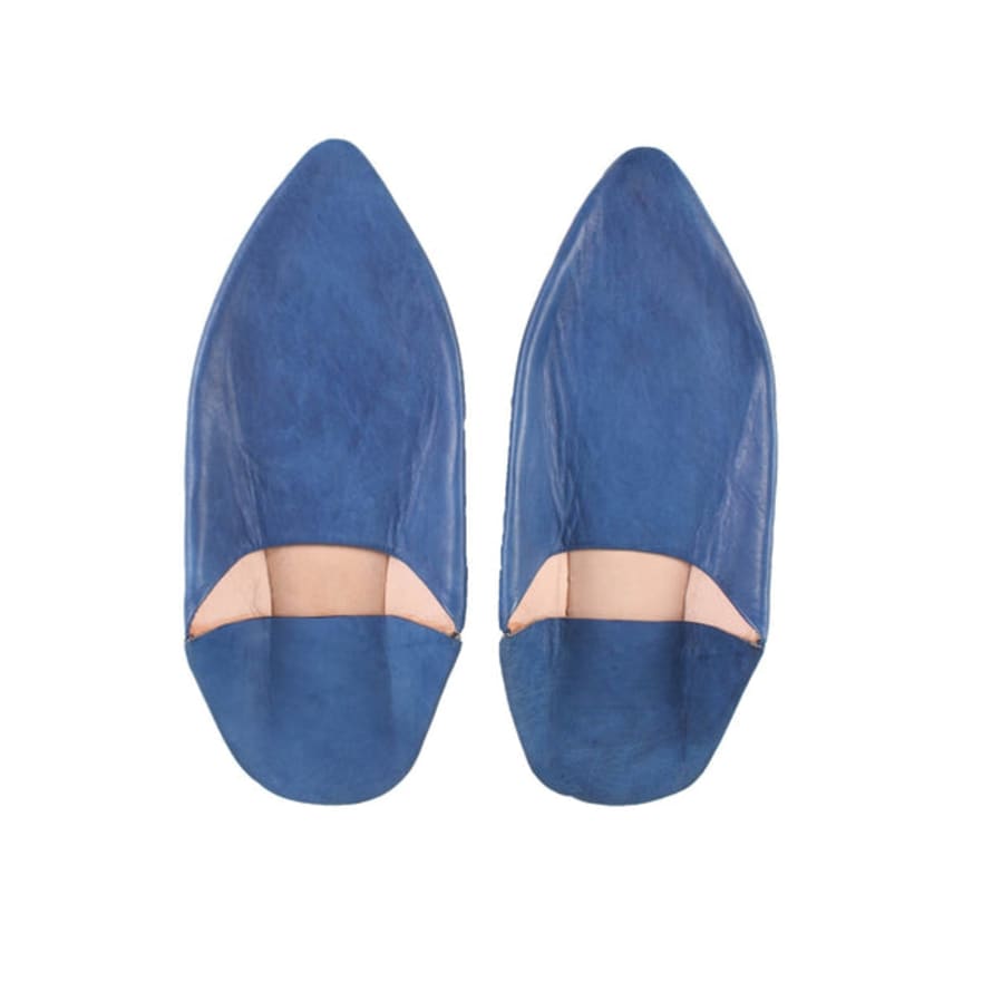 Artisan Stories Men's Moroccan Pointed Babouche Slippers- Blue