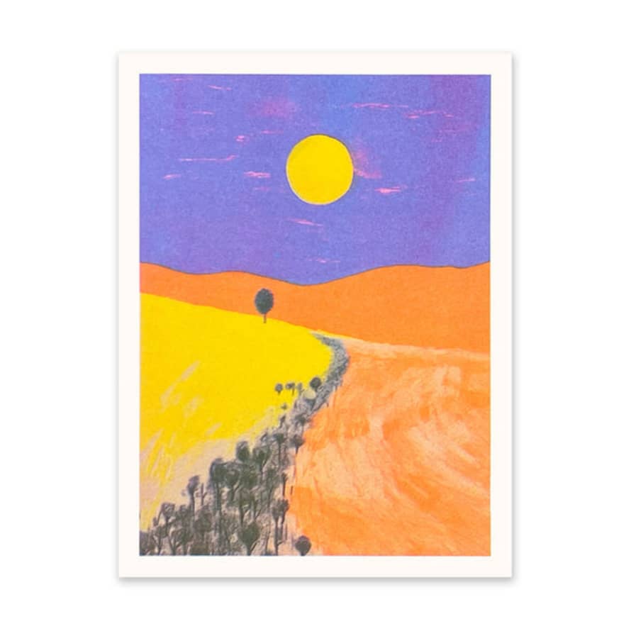 Ohh Deer Red Sunset Landscape 3 Risograph Art Print