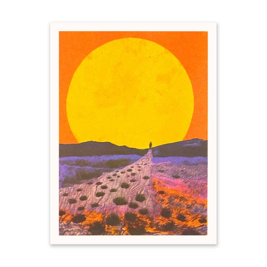 Ohh Deer Red Sunset Landscape 1 Risograph Art Print
