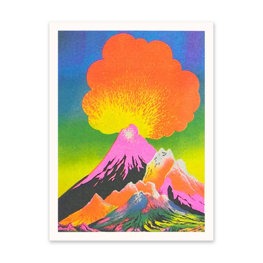 Ohh Deer Neon Volcanoes Risograph Art Print