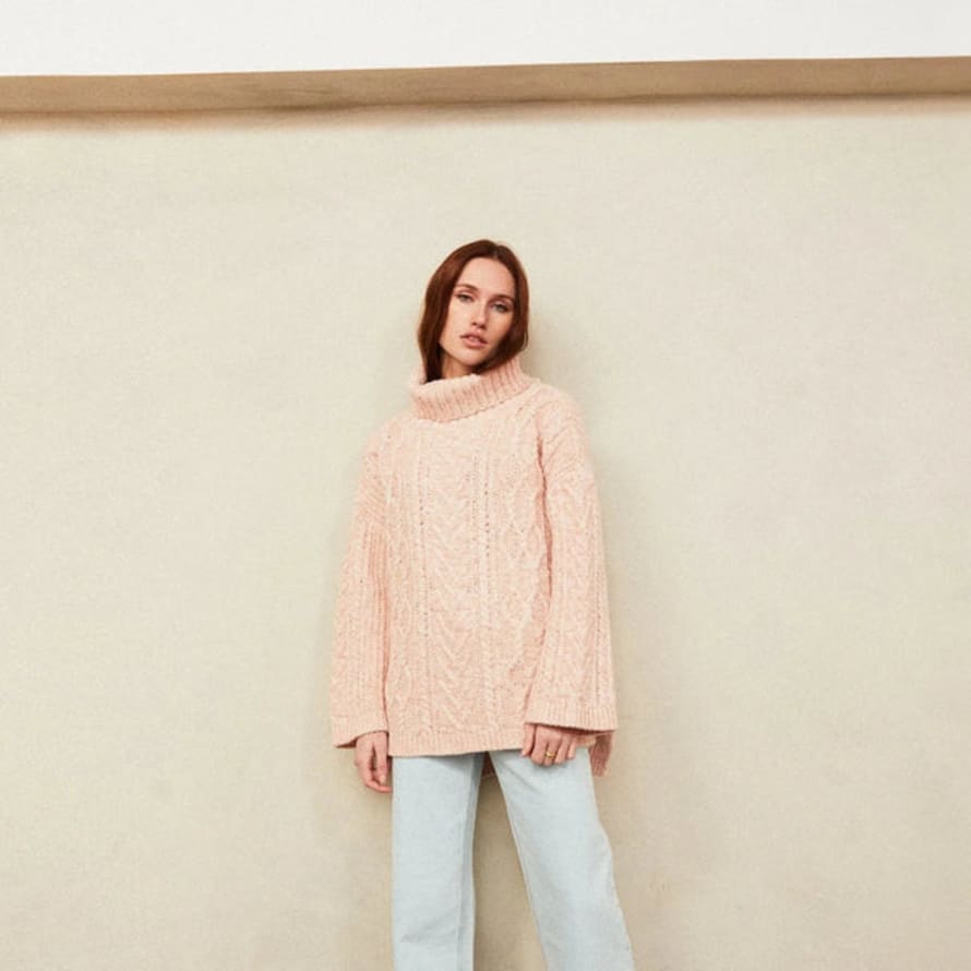 Cara & The Sky Emily Cable Roll Neck Jumper - Dusky Pink