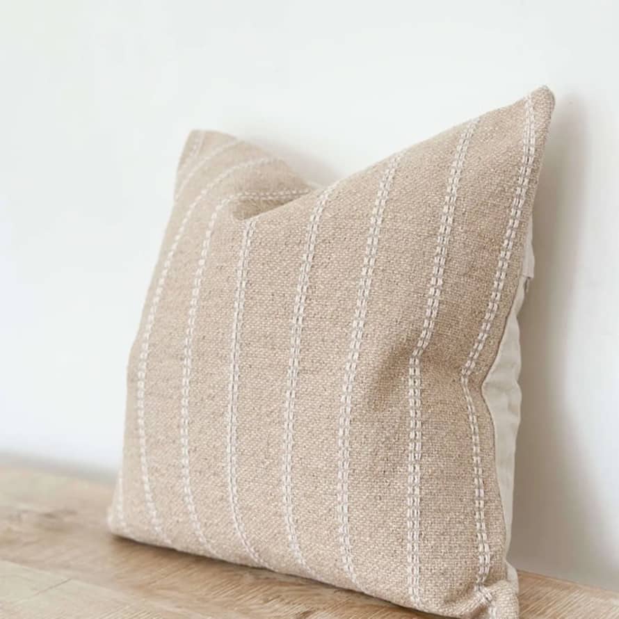 BUNNY AND CLARKE Beige Striped Cotton Cushion