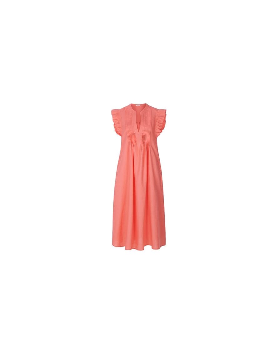 Riani Riani Pleated Chest Frill Detail Sleeveless Dress Col: 316 Coral, Size