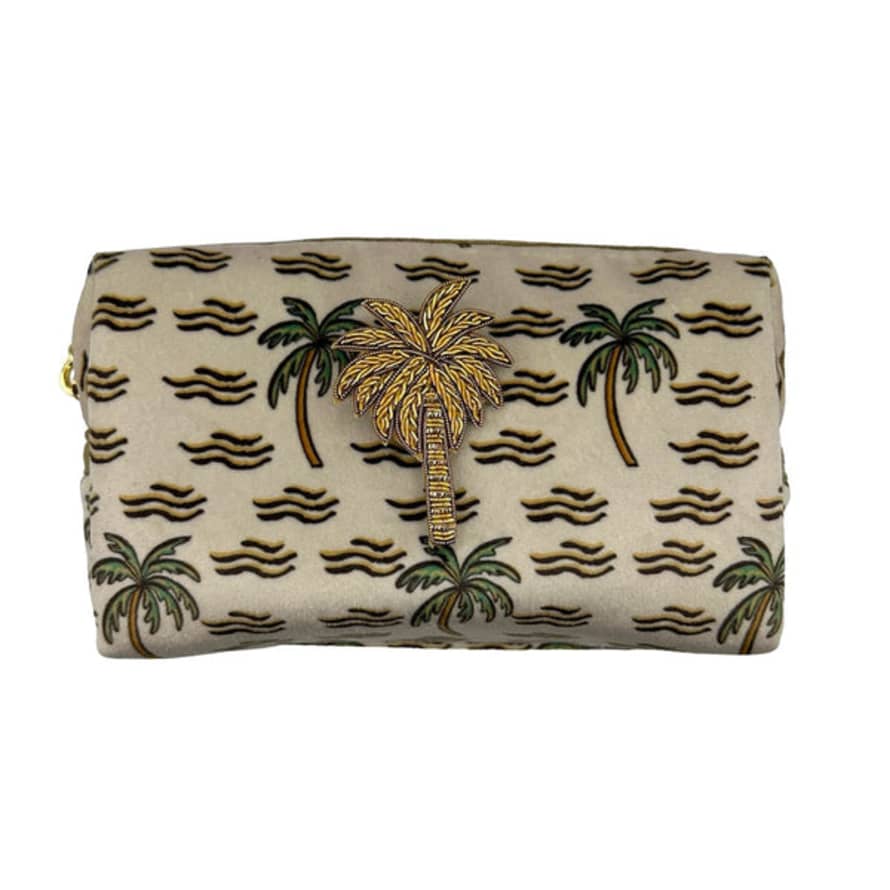 sixton Jewellery Small Sand Palm Print Make Up Bag And Palm Tree Pin
