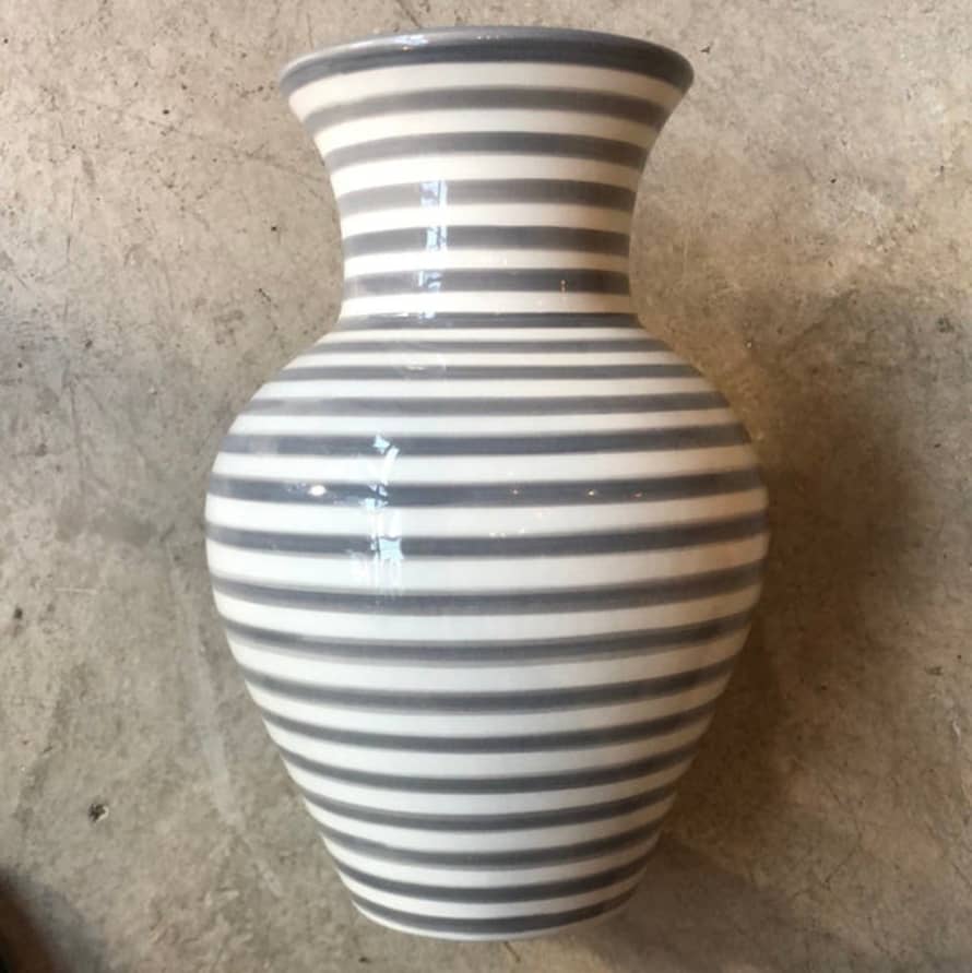 Artisan Stories Large Stripe Ceramic Vase Grey
