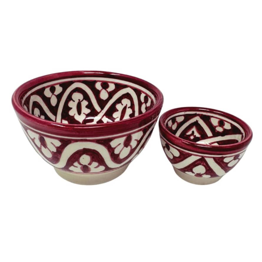 Artisan Stories Regular Burgundy Hand Painted Ceramic Bowls Clove Pattern