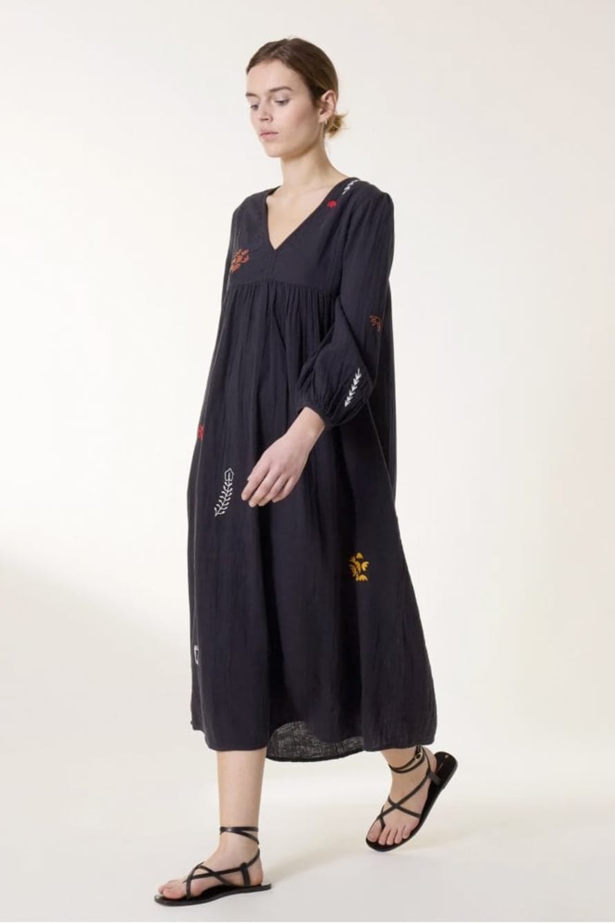 Leon & Harper Romaine Embroidered Dress In Carbone