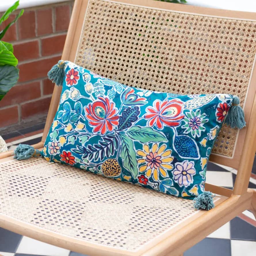 Wylder [DE TEST] Adeline Velvet Teal Floral Cushion